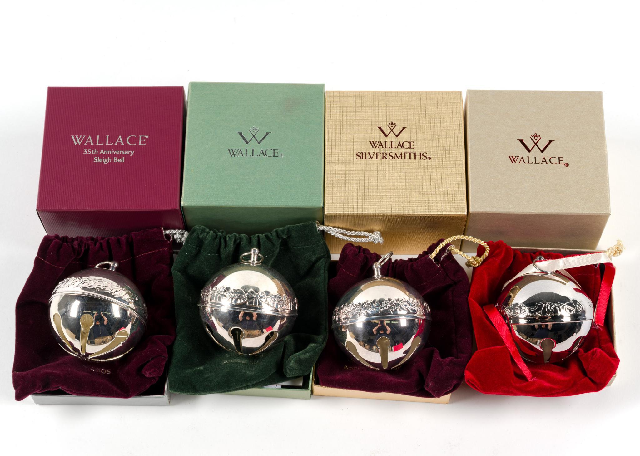 12 Wallace Silverplate Sleigh Bell Ornaments