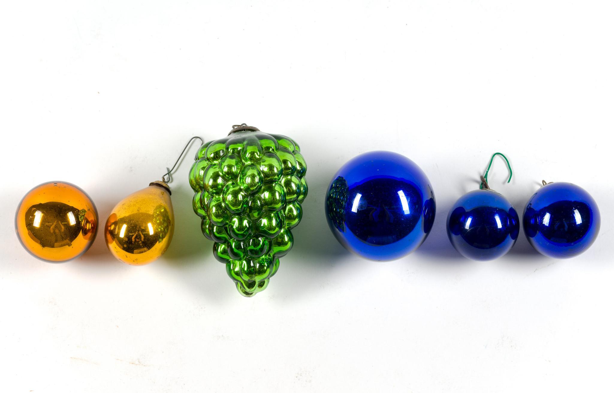 6 Antique Kugel Mercury Glass Ornaments