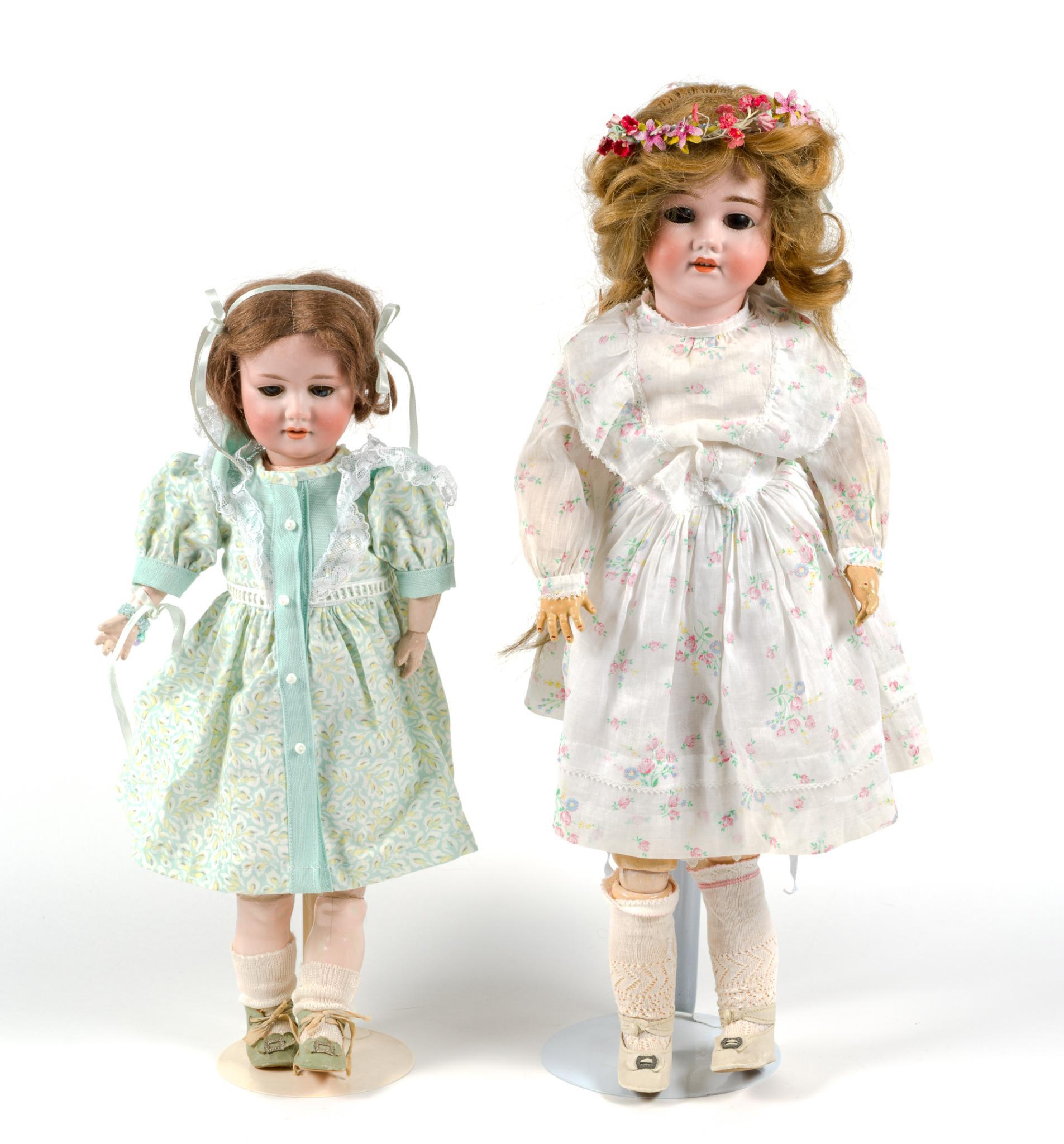 2 Antique German Double Ball Jointed Dolls