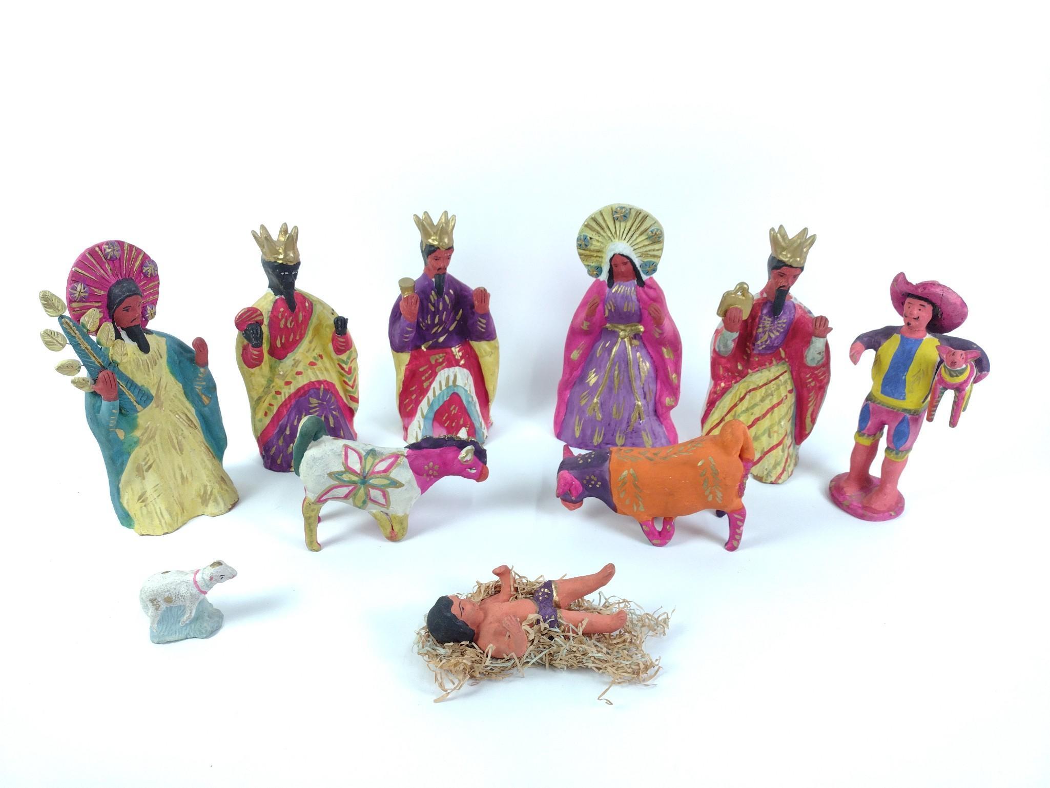 10 Piece Mexican Pottery Folk Art Nativity Scene
