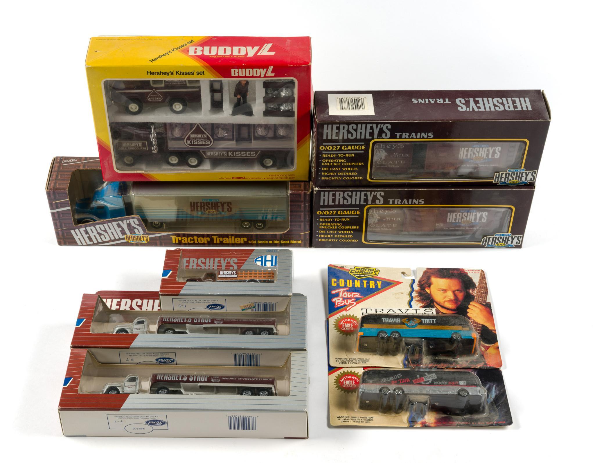 9 Hershey's Vintage Die Cast Trucks and Train Cars