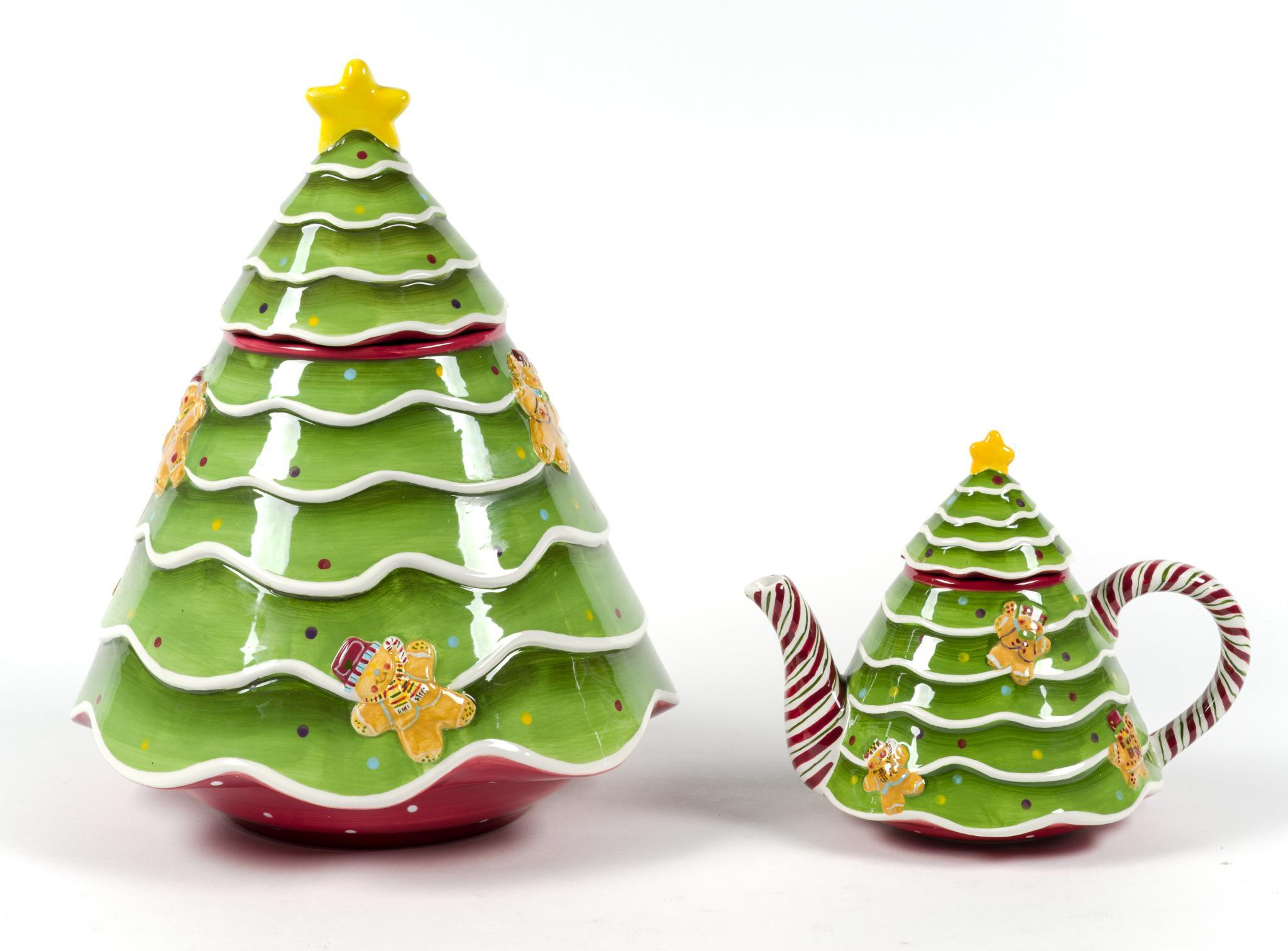 4 Holiday Cookie Jars Incl Christmas Tree Tea Pot