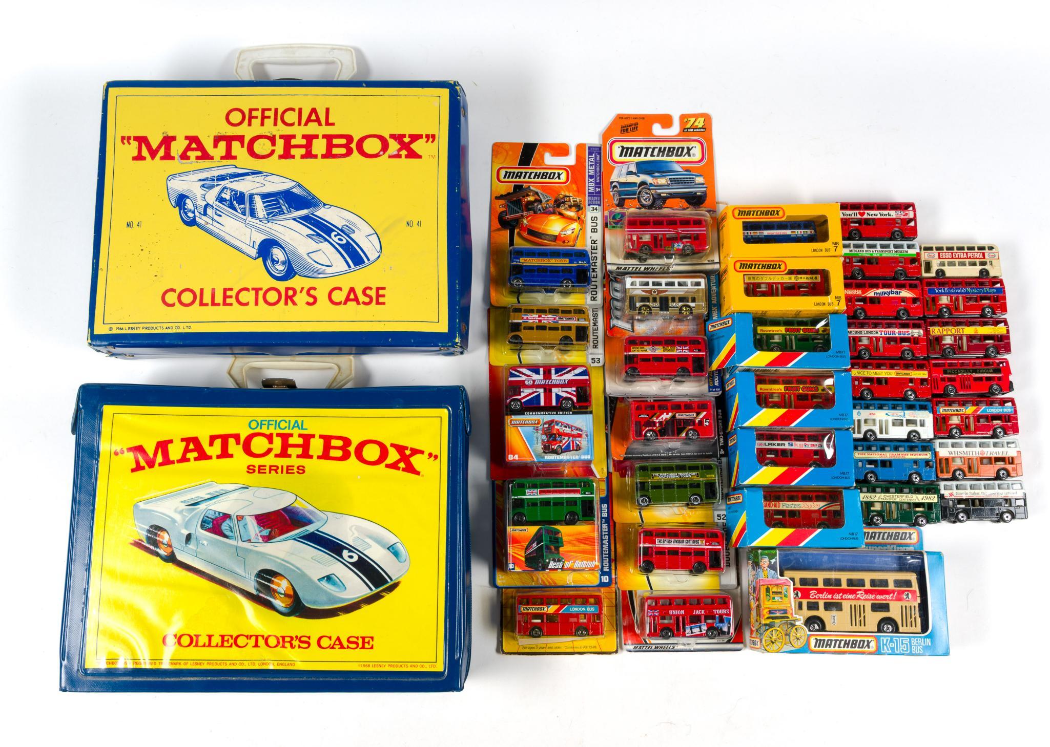 2 Matchbox Collectors Cases and 21 Matchbox Buses incl. Lesney Matchbox Collection