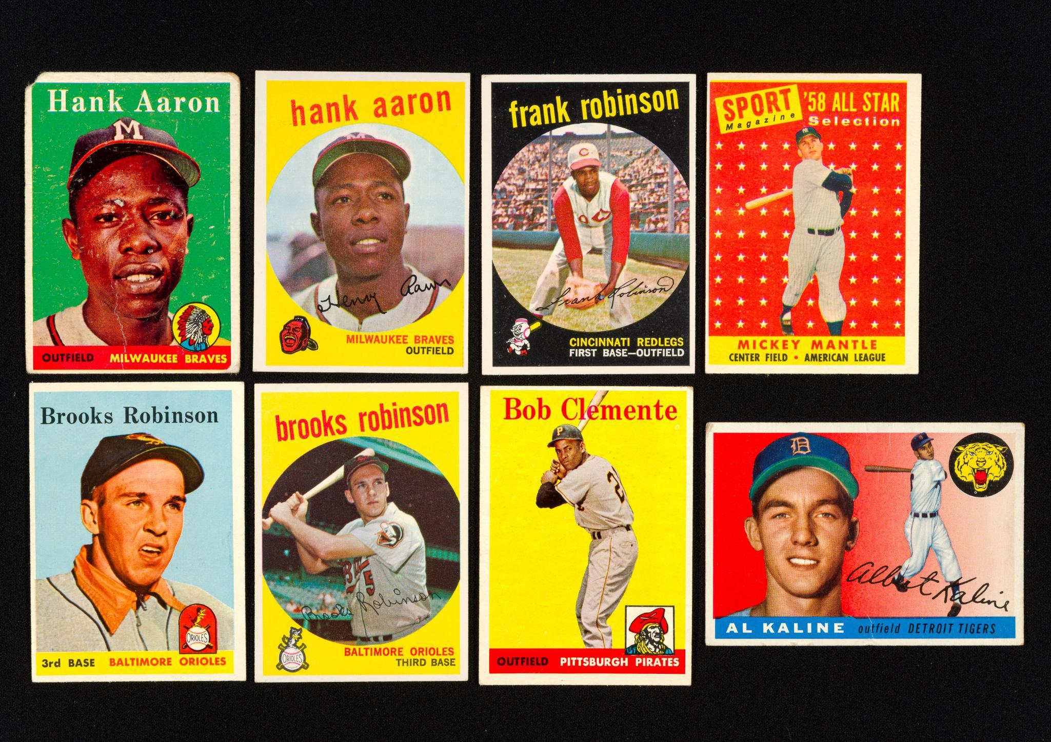 8 Topps Baseball Cards Incl. Bob Clemente Hank Aaron Mickey Mantle