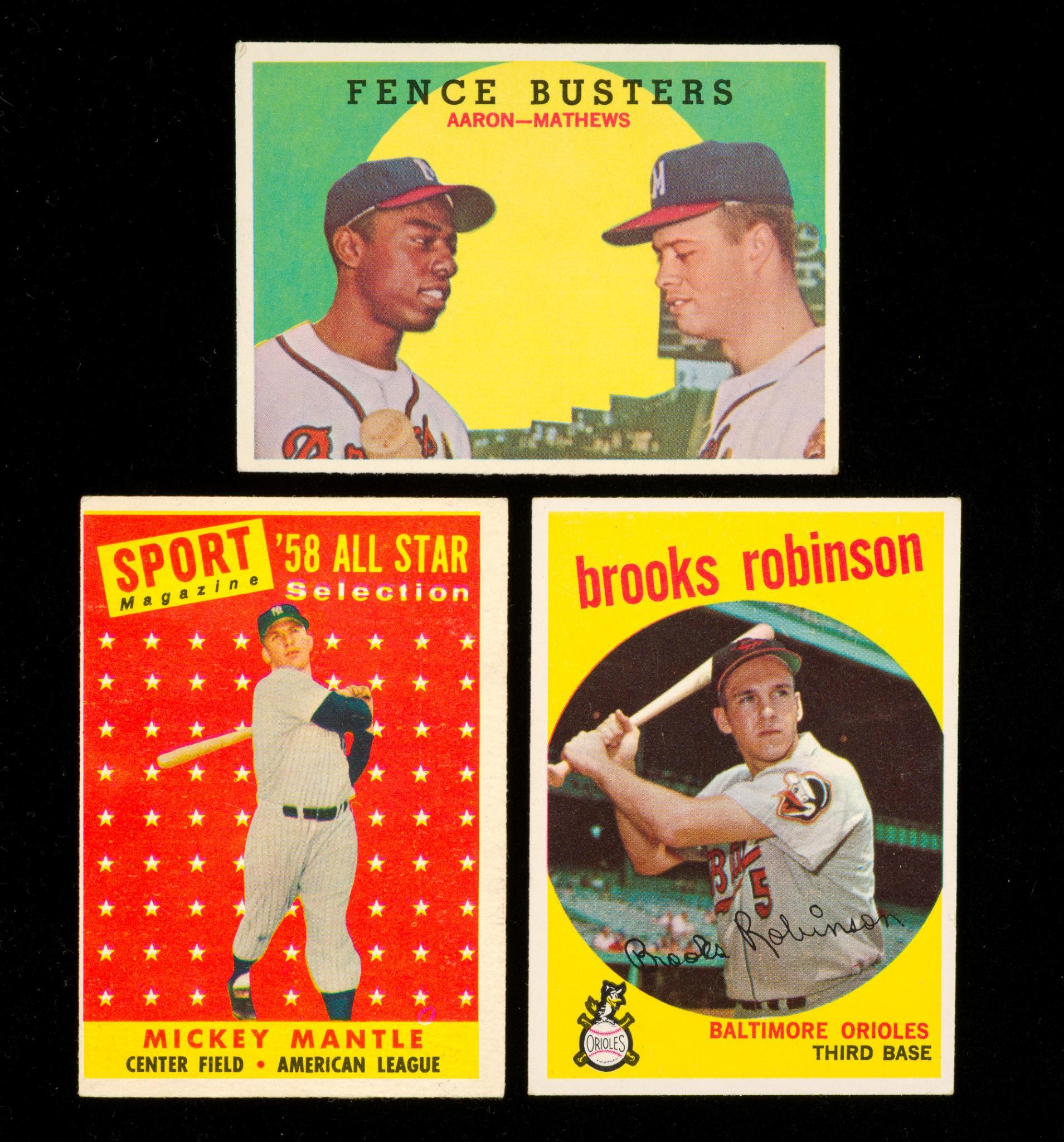 Hank Aaron Mickey Mantle And Brooks Robinson Baseball Cards 1950's