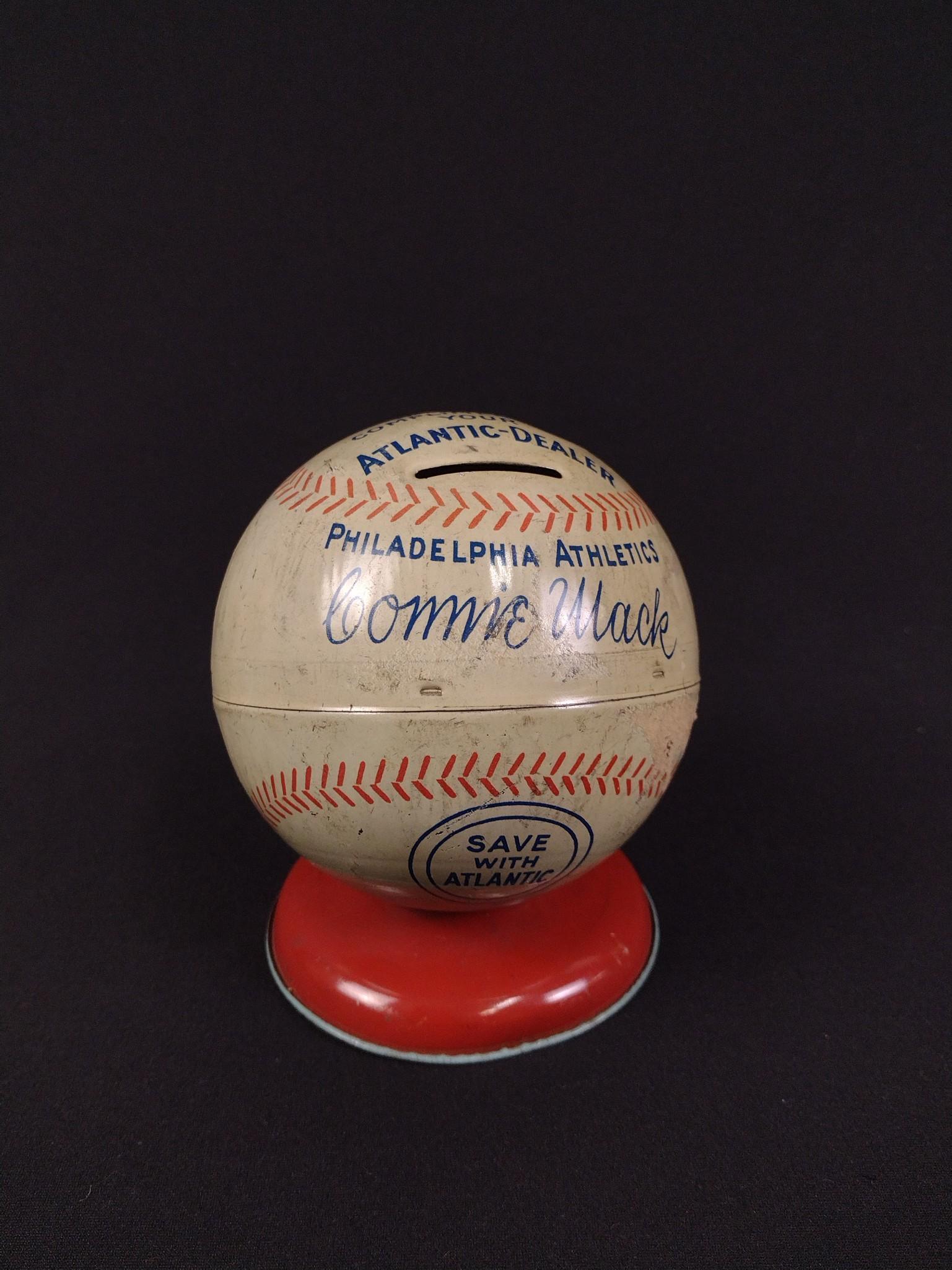 Vintage Atlantic-Dealer Philadelphia Athletics Baseball Tin Bank