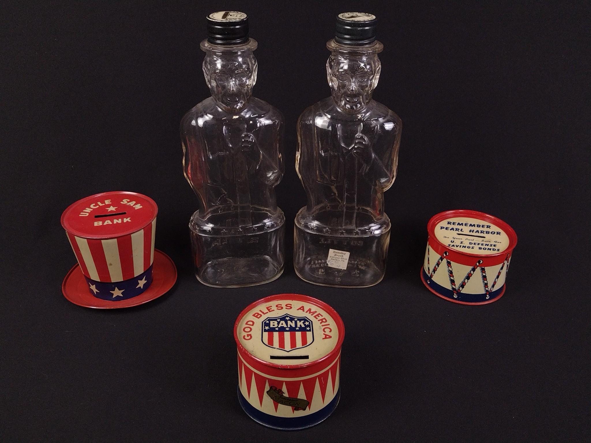 5 Antique Banks incl. Uncle Sam