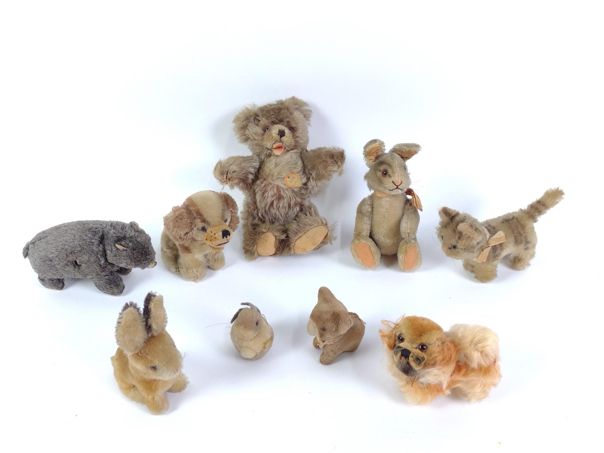 9 Antique Plush Animals incl. Steiff