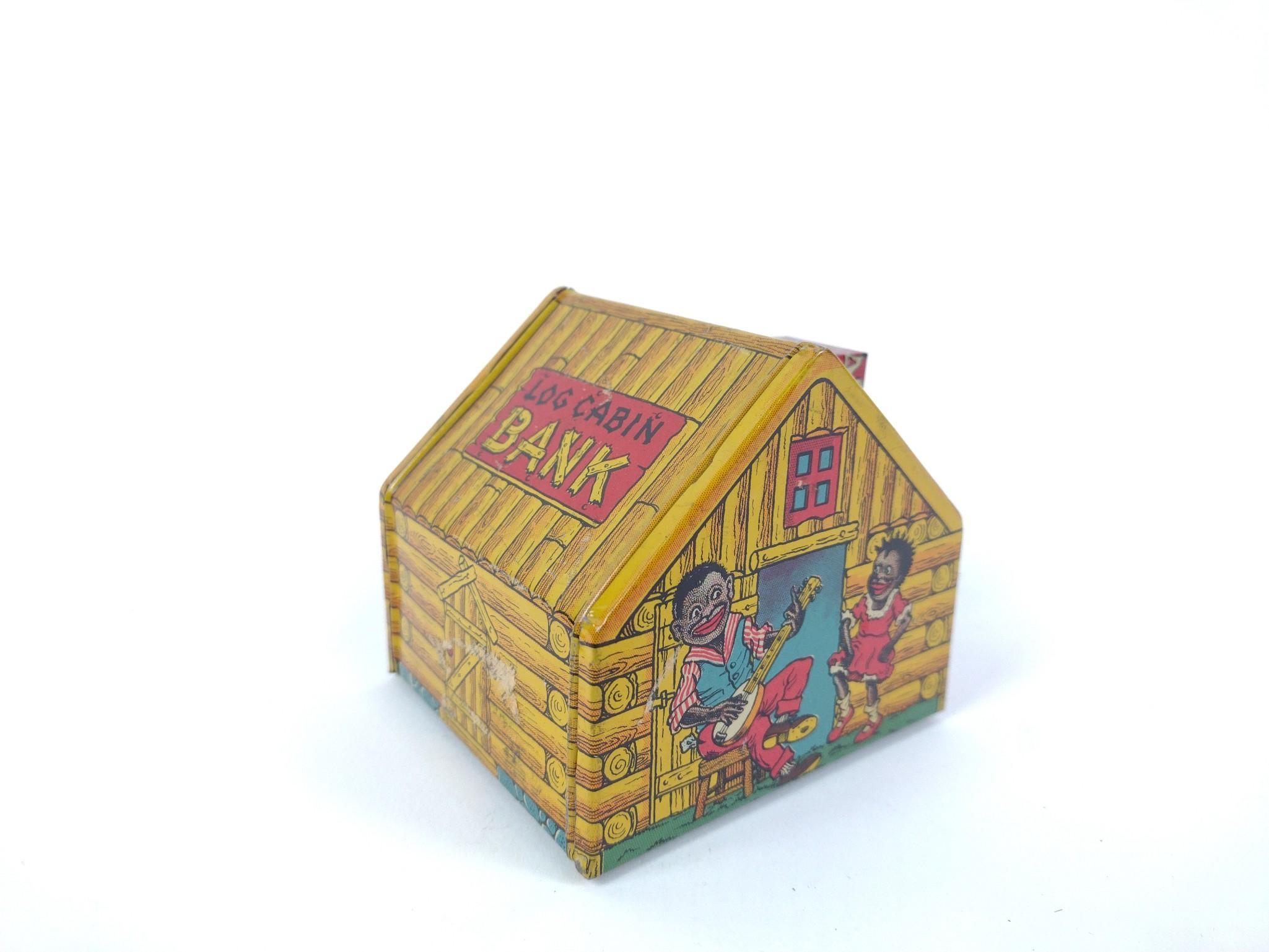 Antique Tin Log Cabin Bank