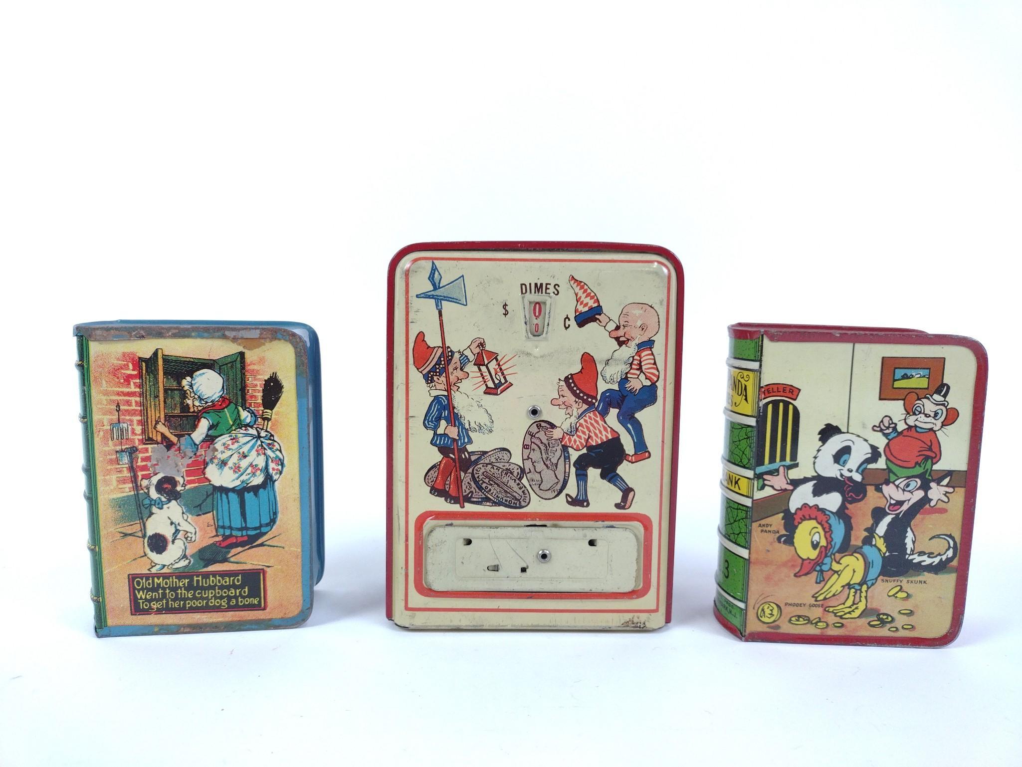 3 Antique Tin Banks