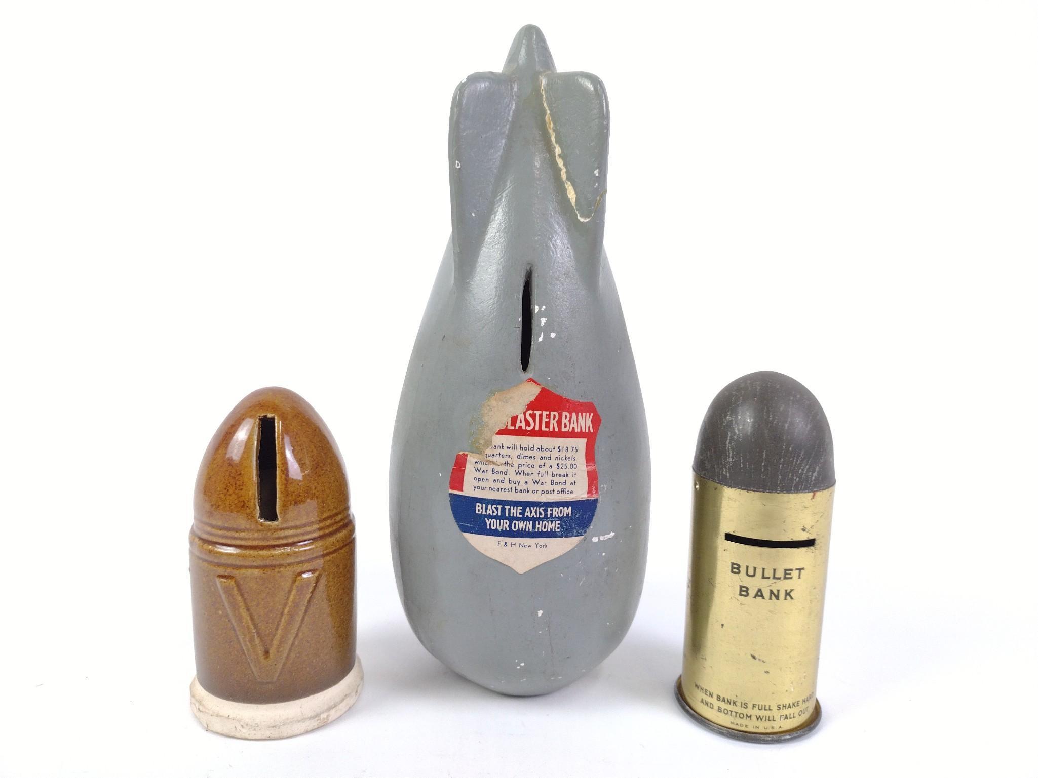 3 Antique Bomb Figure Banks
