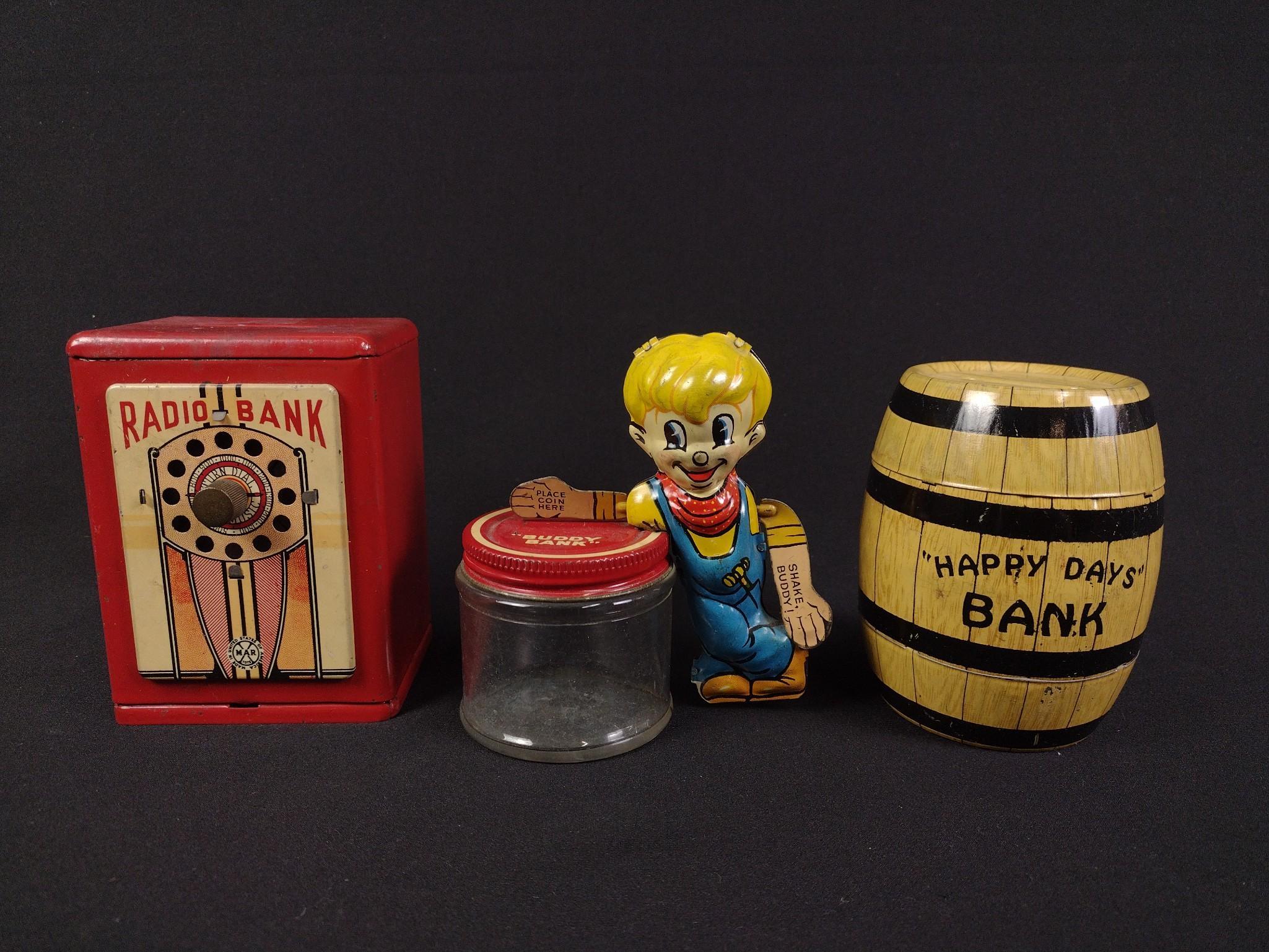 3 Antique Banks incl. "Buddy" Bank