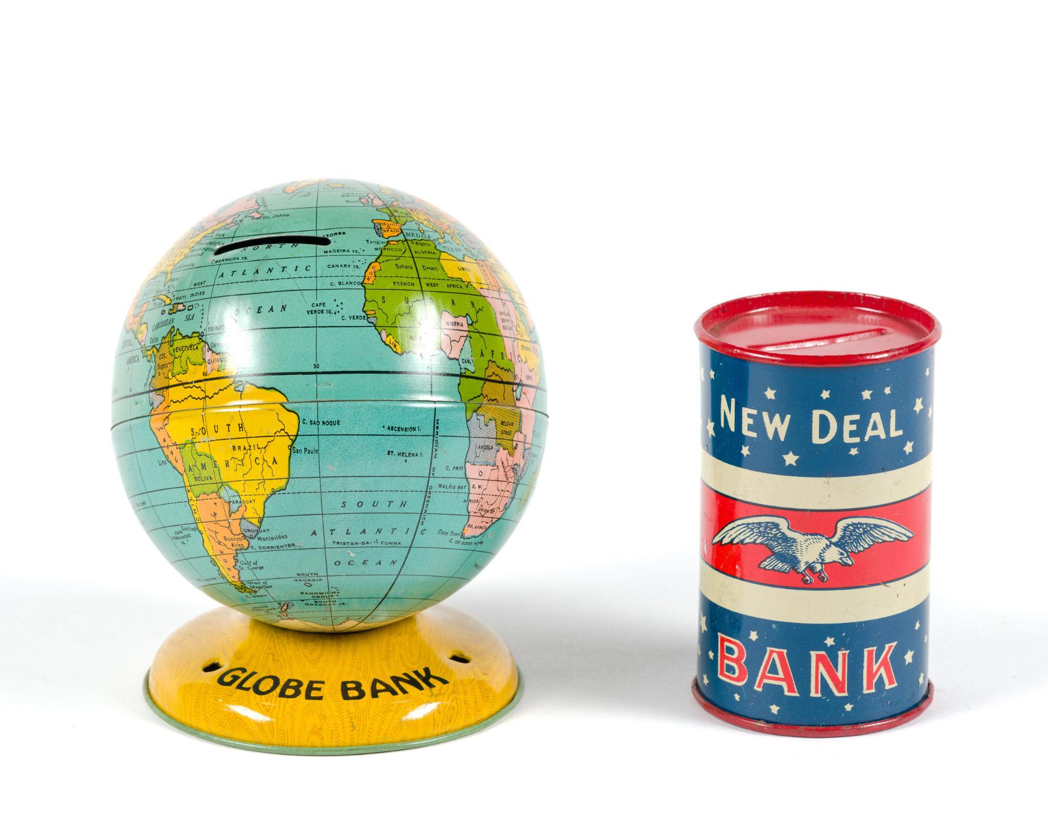2 Antique J. Chein Tin Banks