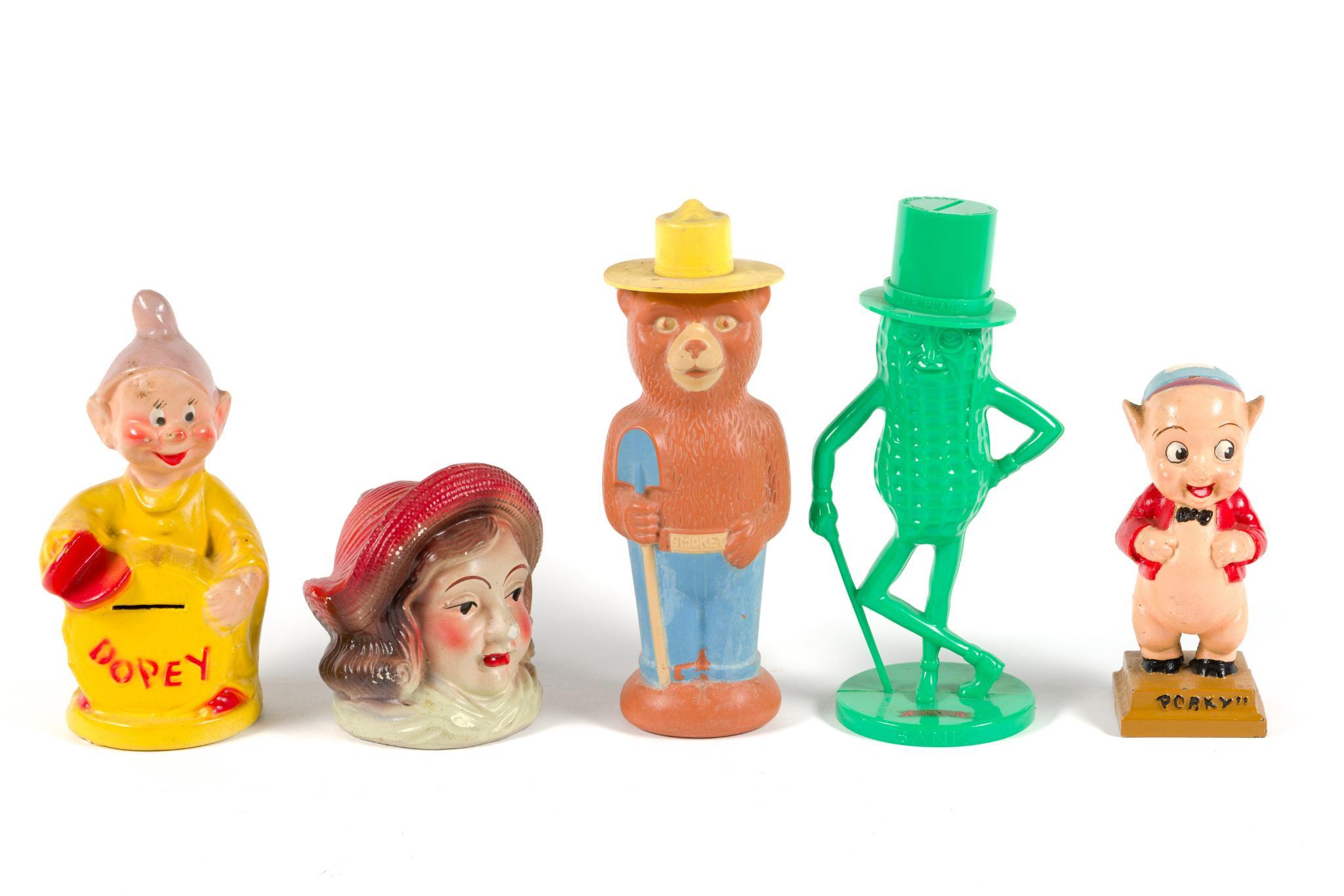 4 Coin Banks incl Walt Disney Dopey Dwarf