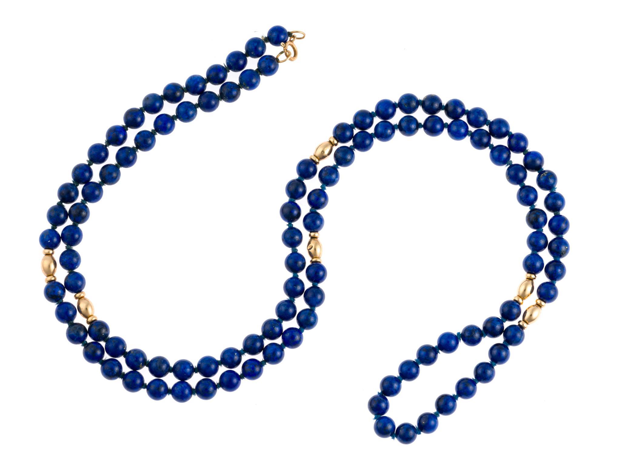 14K Gold and Lapis Bead Necklace