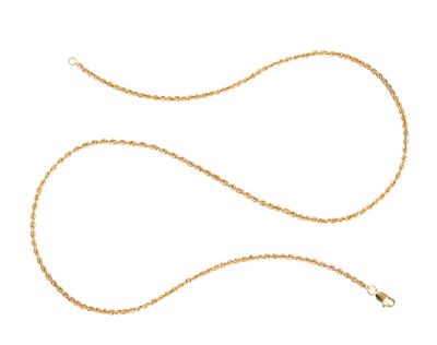 14K Gold Chain Necklace. An 18" yellow gold French rope chain necklace marked 14k. The necklace 