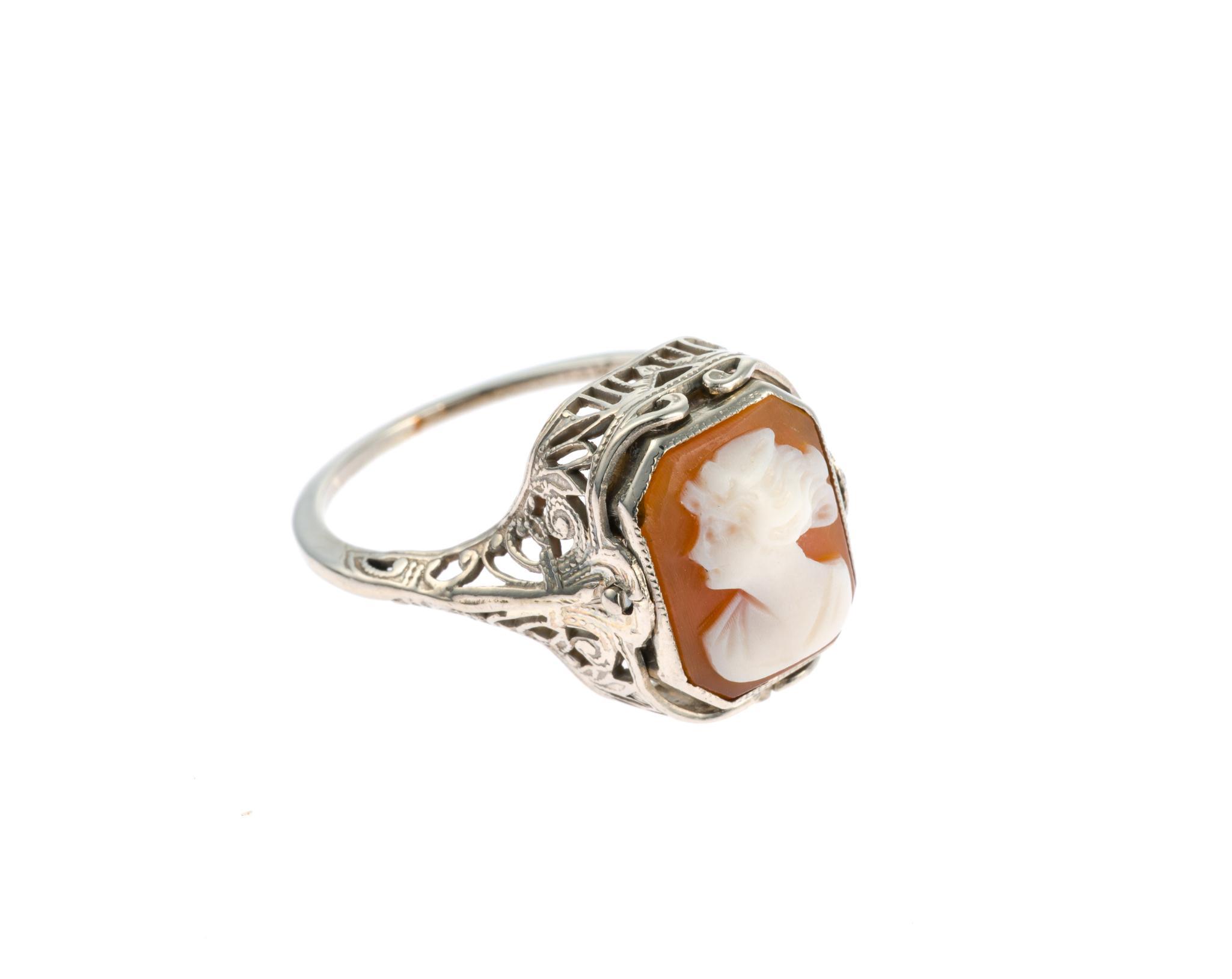 Art Deco 14K White Gold Flip Ring
