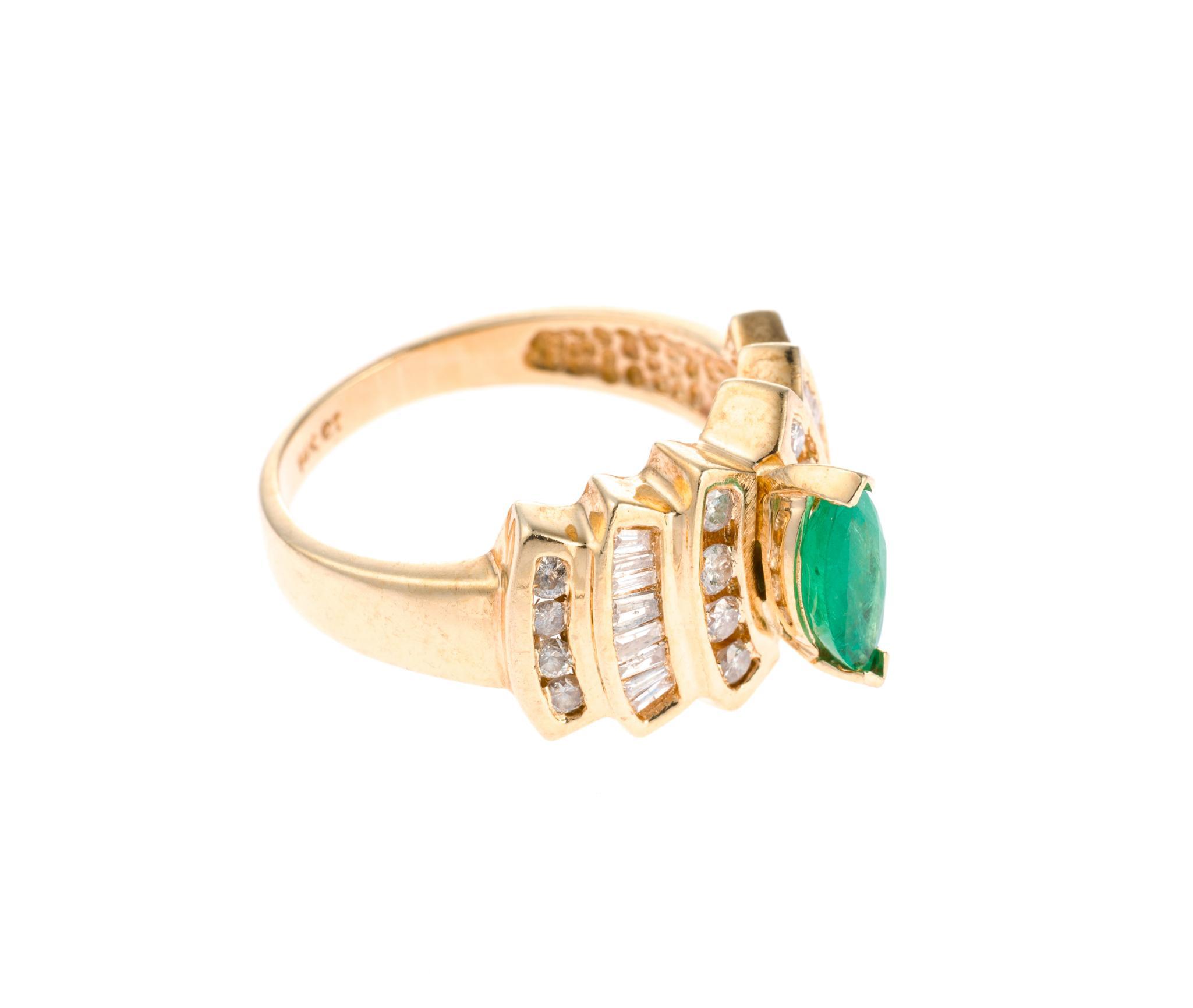 14K Gold Emerald and Diamond Ring