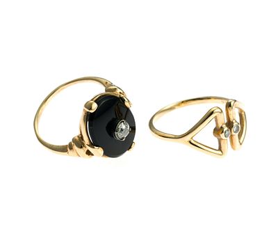 Onyx and Modernist 14K Gold Rings. One with onyx is size 7 and the second is size 8.5. Both 