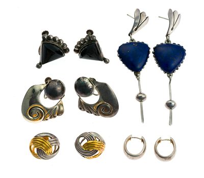 5 Pairs Sterling Silver Earrings. All are marked 925 or sterling. The largest is a pair of 3:" 