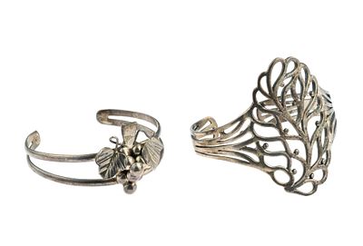 2 Sterling Silver Cuff Bracelets Incl. Mexico. Marked. Cuffs inside diameter 2-3/8" to 2-1/4" 
