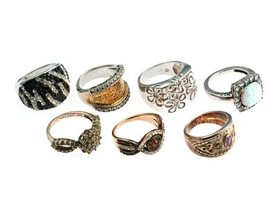 7 Sterling Silver Rings. Sizes 6 to 8. Total 1.35 ozt,