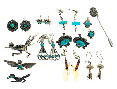 Native American and Southwest Sterling Silver Jewelry. Includes turquoise, roadrunner, birds 