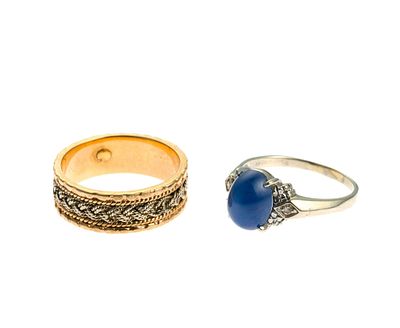 Two 14K Gold Rings. Two tone wedding band with yellow gold exterior and braided white gold 