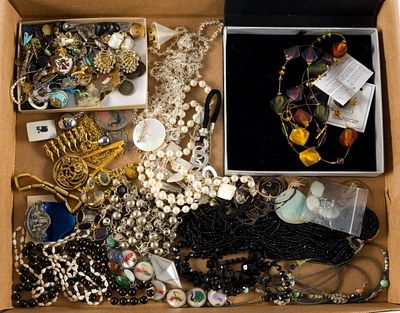 Vintage & Costume Jewelry With 14K Gold. Includes Murano glass beaded necklace in original box. 