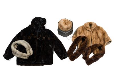 2 Fur Coats, 3 Fur Stoles, and Fur Hat. Fur hat in box marked Astor Millinery Harrisburg, PA. 