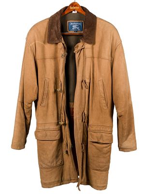 Burberrys Vintage Leather Coat with Horn Buttons. A coat from a collection of men's Burberry 
