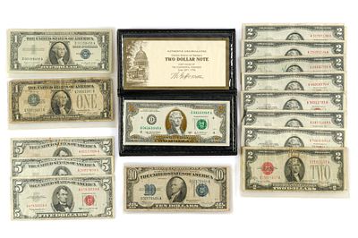 Silver Certificates And Red Seal United States Notes. Silver Certificates include a 1934 $10 and 