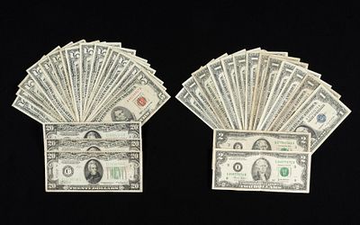 U.S. Paper Currency Including Silver Certificates. Three 1934 $20 Federal Reserve Notes 