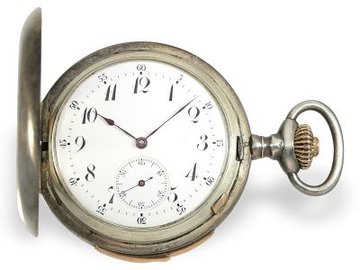 Pocket watch: LeCoultre minute repeater, silver/gold, ca. 1915: Ca. 50 mm in diameter, ca. 108 