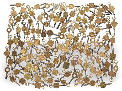 Watch keys: extensive collection of English pocket watch keys with signatures, 19th century: 