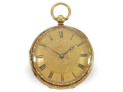 Rare Scottish 18K pocket watch, Muirhead & Son, Glasgow, HM 1863: Ca. 42 mm in diameter, ca. 59 
