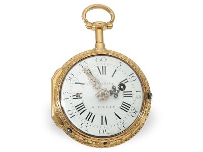 Pocket watch: early 20K relief pocket watch with repeater, Bugnon Paris, circa 1770: Ca. 39 mm 