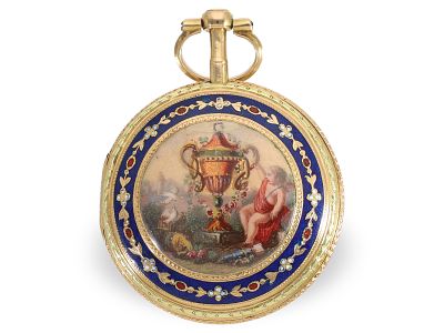 Pocket watch: very fine enamel watch with pearl setting, Jean-Antoine Lépine (1720–1814) 