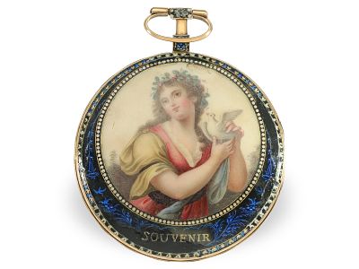 Pocket watch: decorative, large gold/enamel verge watch, Leonard Bordier, Geneva, circa 1790: 