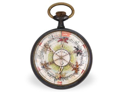 Pocket watch: Casino music box "Horse Racing", Switzerland, circa 1925: Ca. 50mm, burnished 