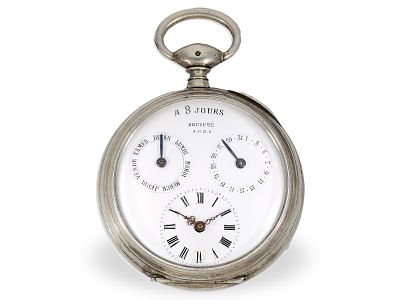 Pocket watch: early French 8-day watch with calendar, silver, Duchet Paris, ca. 1860: Ca. &Oslash;50mm 