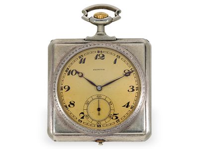 Pocket watch: rare, square Art Nouveau pocket watch by Zenith, ca. 1910: Ca. 52 x 52 mm, ca. 