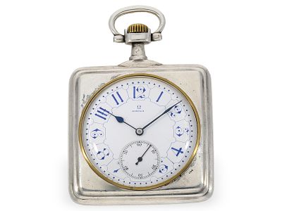 Pocket watch: very rare Art Nouveau watch by Omega, ca. 1910: Ca. 49 x 49 mm, ca. 80 g, silver 