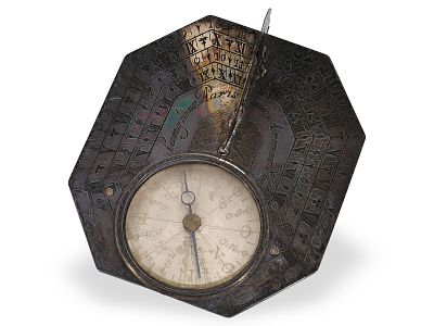 Horizontal sundial with compass, original box, Butterfield type, c. 1730, Claude Langlouis 