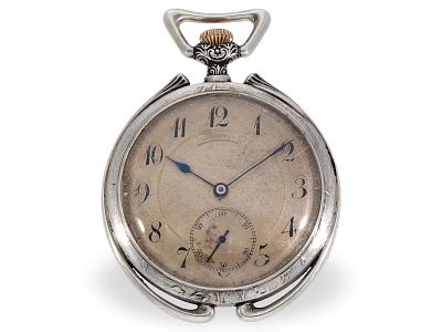 Pocket watch: very rare Art Nouveau relief watch "St. George", Longines, circa 1910: Ca. 63 x 