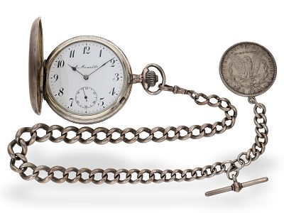 Pocket watch: heavy Ankerchronometer watch with heavy silver chain, Moser & Co. circa 1900: Ca. 