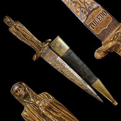 A Rare Masonic dagger "Memento Mori", etching, gilding, Spain, Toledo, 1866. Item details 