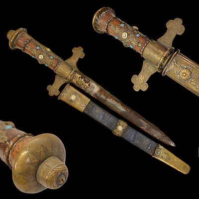 A Ceremonial dagger inlaid with stones, France 19th century. Item details 
Description 
A 