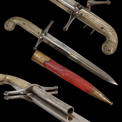 French D.B Dumonthier Dagger, Percussion Double Barrel Pistol, circa 1855-60. Item details 