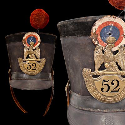 Rare French Officer's Shako of the 52nd Line Infantry Regiment, First Empire, model 1812. Item 